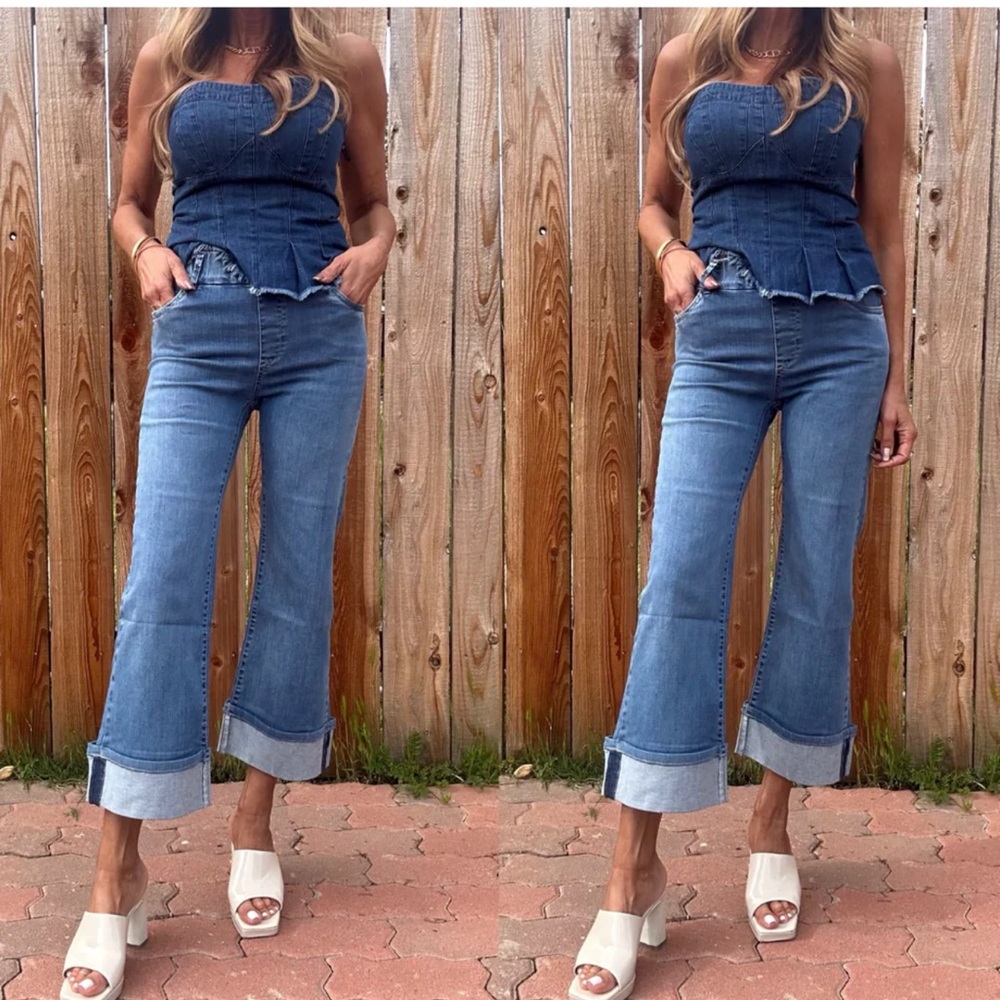 BEVY FLOG Blue Flare Wide Leg Jeans
